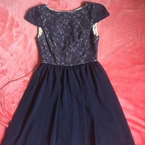 Floral Navy Blue Homecoming Dress